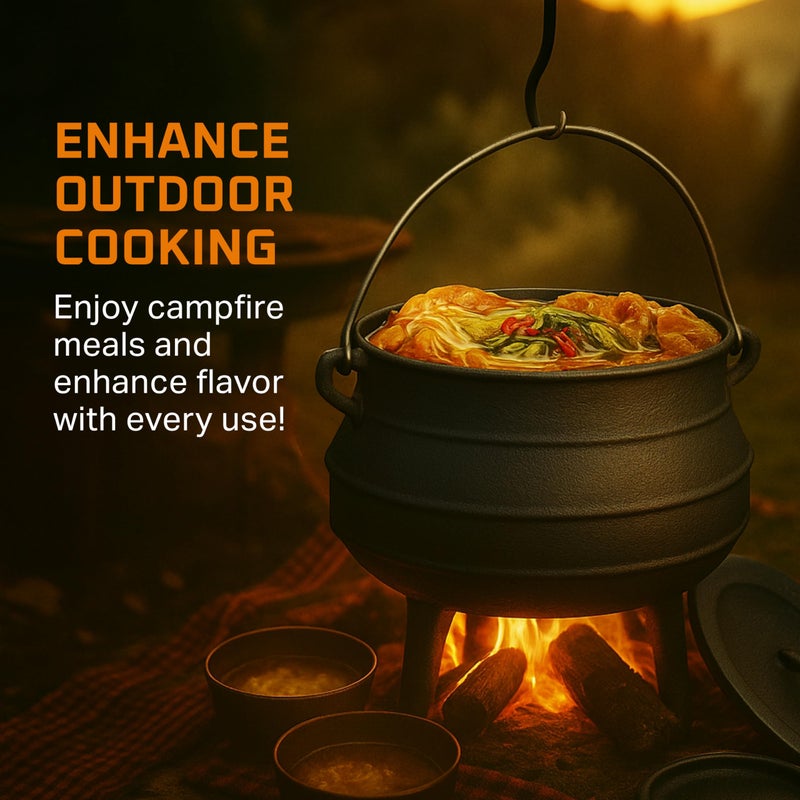 Bruntmor 8-Quart Pre-Seasoned Cast Iron Cauldron - African Potjie Pot with Lid - 3-Legged Pot for Even Heat Distribution - Outdoor Cast Iron Dutch Oven Cookware for Campfire Cooking and Boiling - Image 5